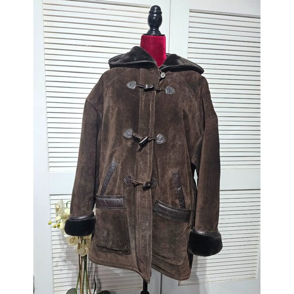 J Percy for Marvin Richards Jackets & Blazers - Vintage J Percy for Marvin Richards Women Brown Suede Faux Fur Parka Sz XL 3158